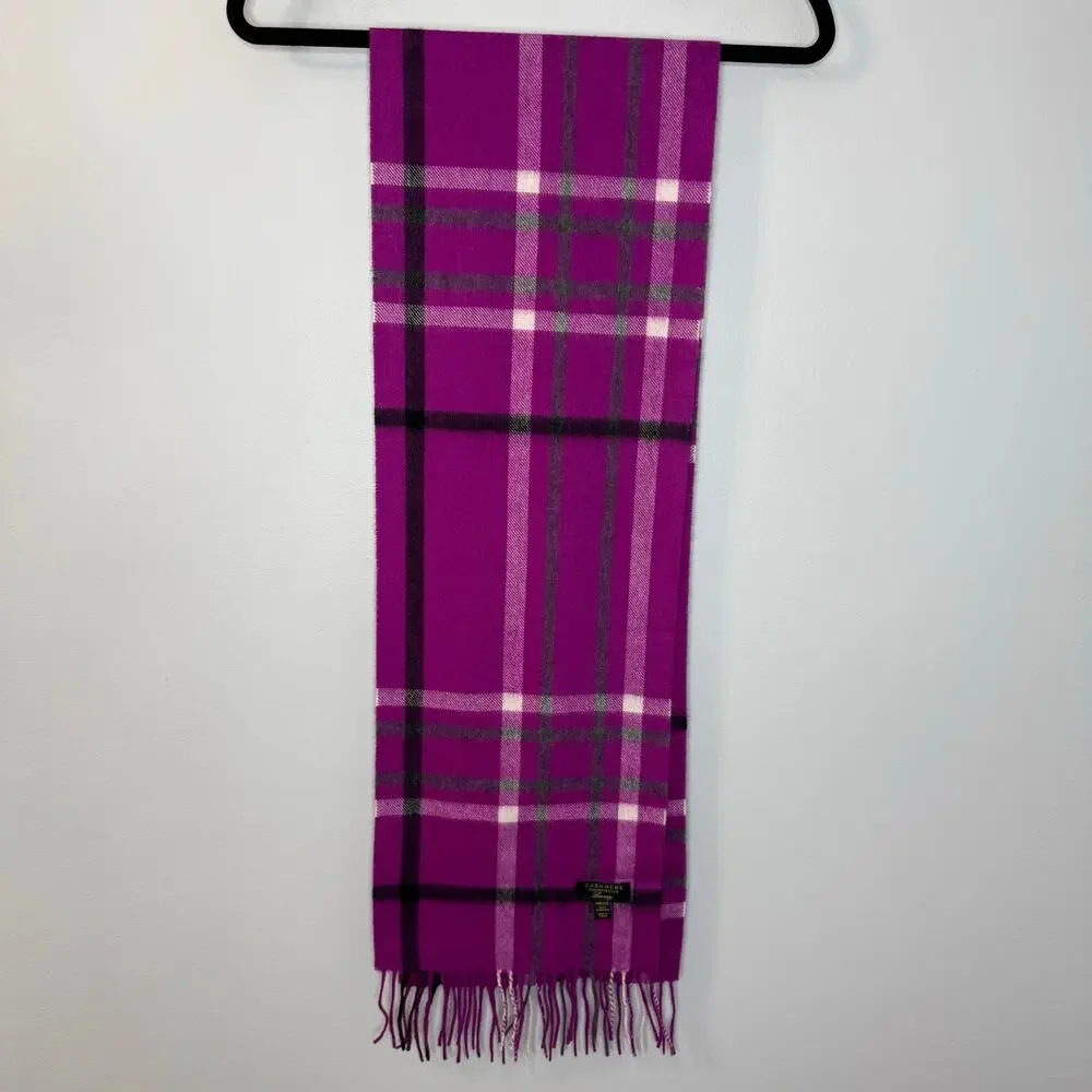 Charter Club Cashmere Purple Checked Scarf Classic Luxury Women's